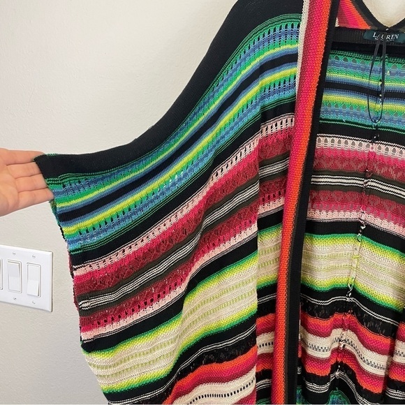 Lauren Ralph Lauren Tribal-Aztec Linen Blend Crochet Open Cardigan Shawl OS - Picture 6 of 10